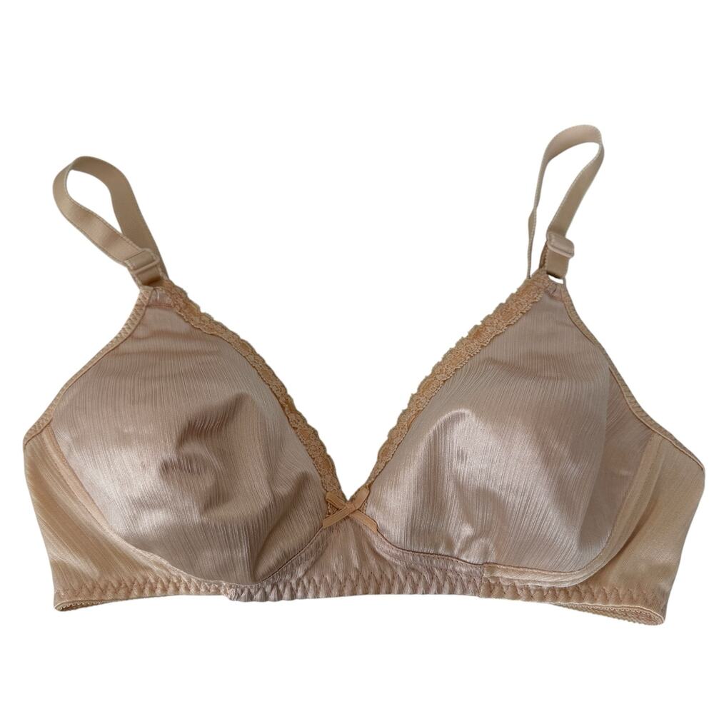 Warner's Vintage Shine-On Unlined & Wireless Light Beige Neutral Bra Size 36C